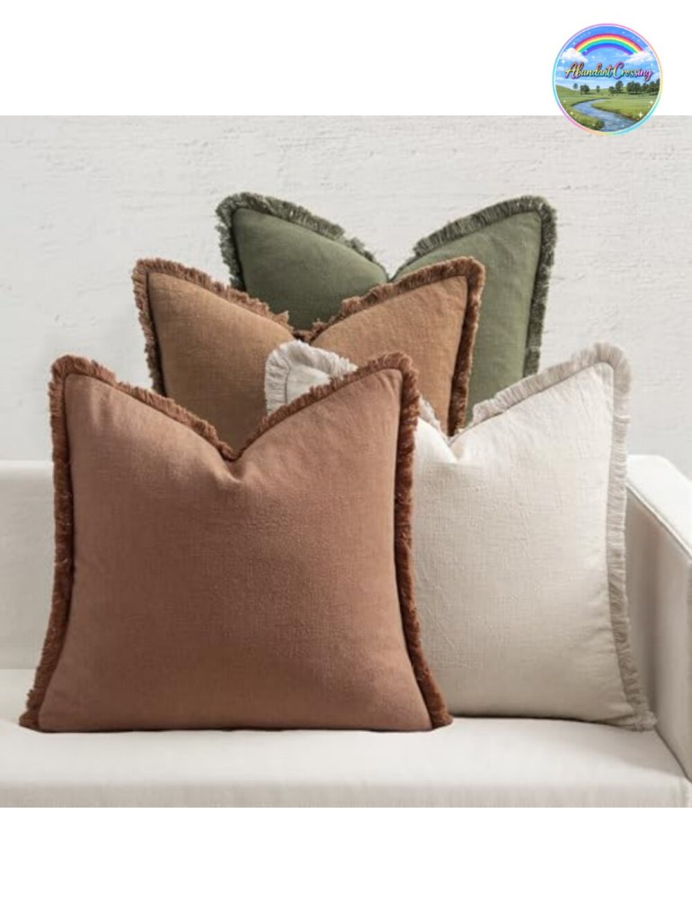 Linen Fringe Pillow Covers Set of 4 - Square Throw Pillow Cases 20x20